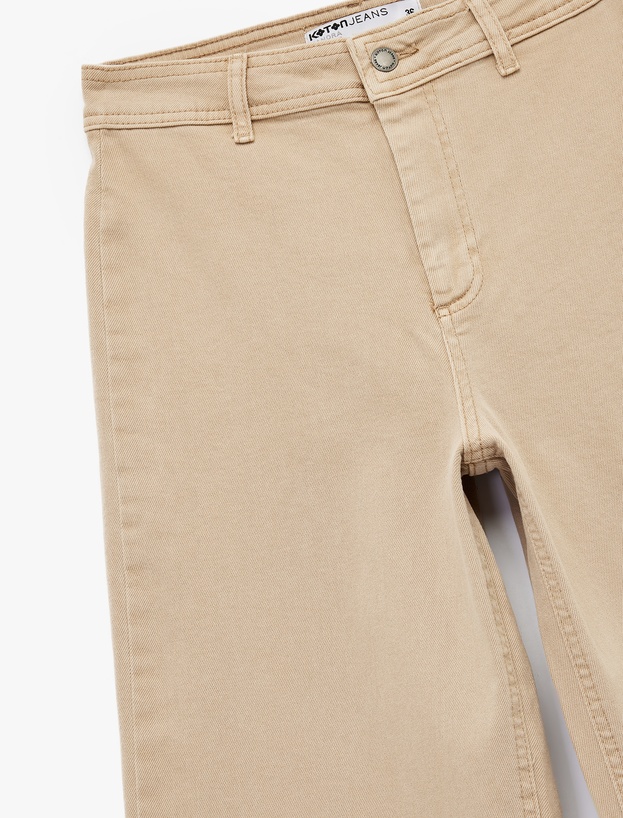 Yüksek Bel Düğmeli Cepli Rahat Kalıp Geniş Paça Denim Pantolon - Culotte Jeans_2