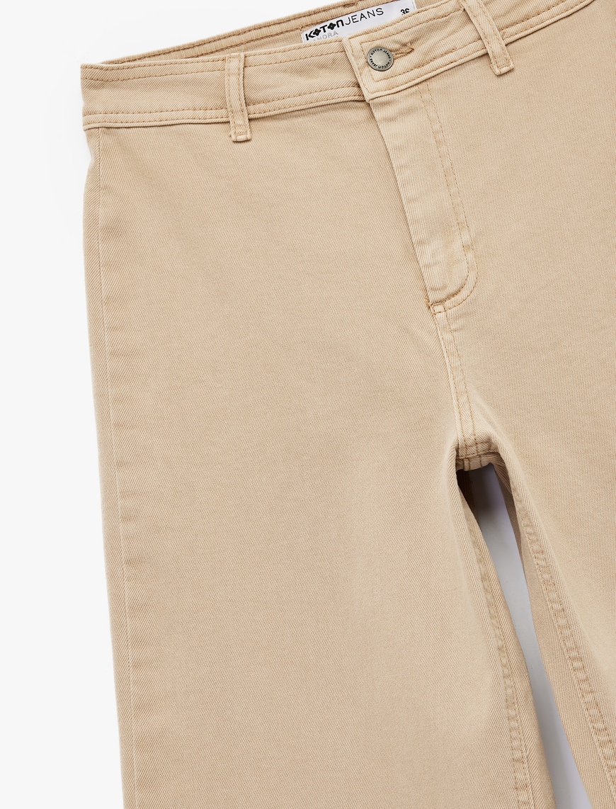   Yüksek Bel Düğmeli Cepli Rahat Kalıp Geniş Paça Denim Pantolon - Culotte Jeans