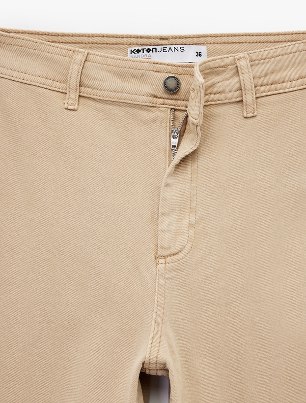 Yüksek Bel Düğmeli Cepli Rahat Kalıp Geniş Paça Denim Pantolon - Culotte Jeans_3
