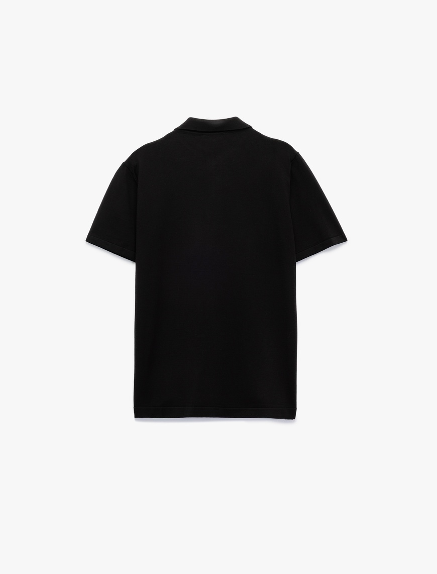   Viskon Regular Fit Polo Yaka Yarım Fermuarlı Kısa Kollu Triko Tişört