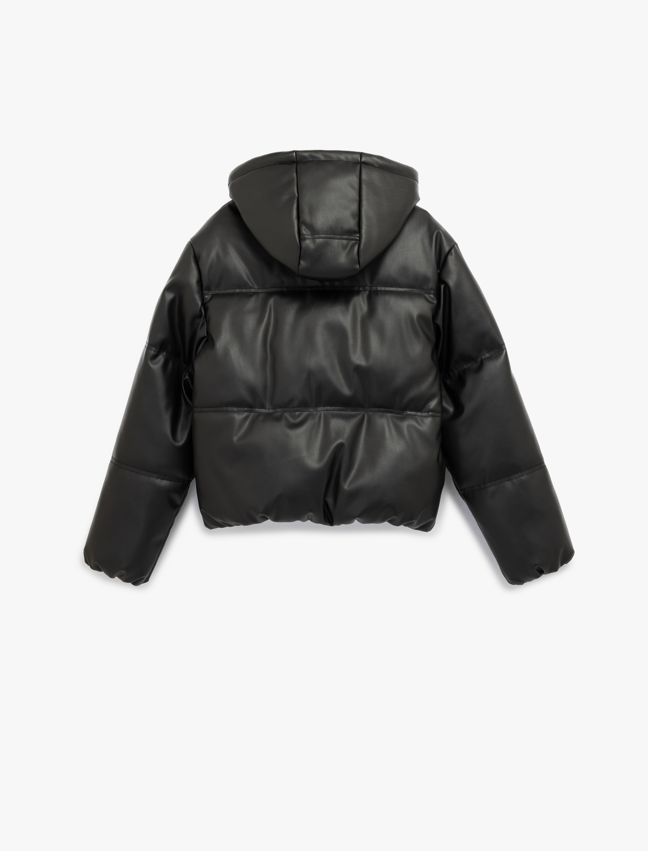   Fermuarlı Uzun Kollu Kapüşonlu Kapitone Şişme Mont