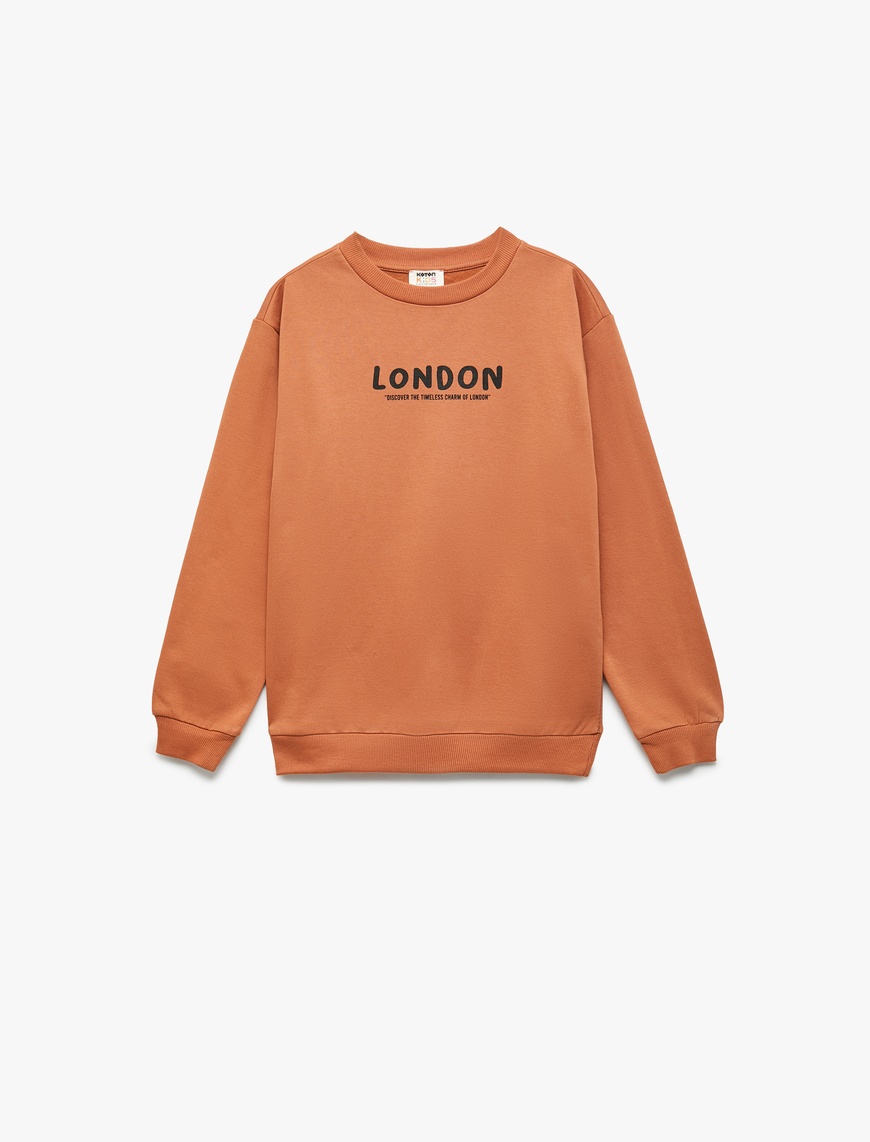  Erkek Çocuk Pamuklu Uzun Kollu Bisiklet Yaka Baskılı Oversize Sweatshirt