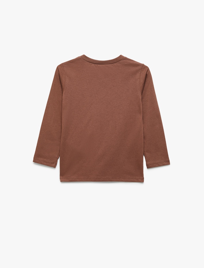 Erkek Bebek Dinozor Nakışlı Uzun Kollu Bisiklet Yaka Pamuklu Tişört