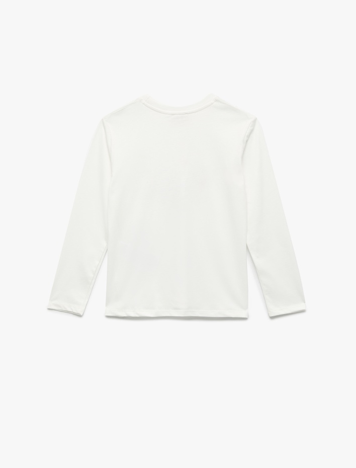 Kız Çocuk Pamuklu Uzun Kollu Bisiklet Yaka Baskılı Tişört