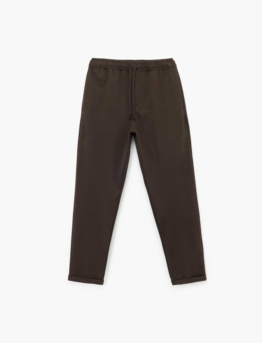  Straight Fit Pike Kumaş Cep Detaylı Beli Bağcıklı Pantolon