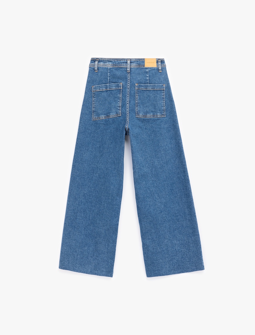   Yüksek Bel Rahat Kesim Geniş Paça Pamuklu Jean Pantolon - Culotte Jeans