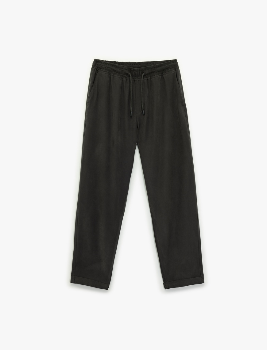   Viskon Cep Detaylı Rayon Tapered Beli Bağcıklı Yazlık Pantolon