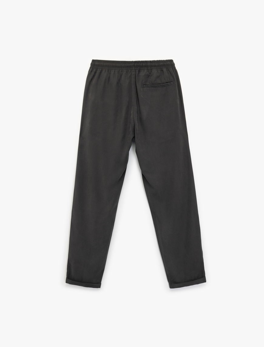   Viskon Cep Detaylı Rayon Tapered Beli Bağcıklı Yazlık Pantolon