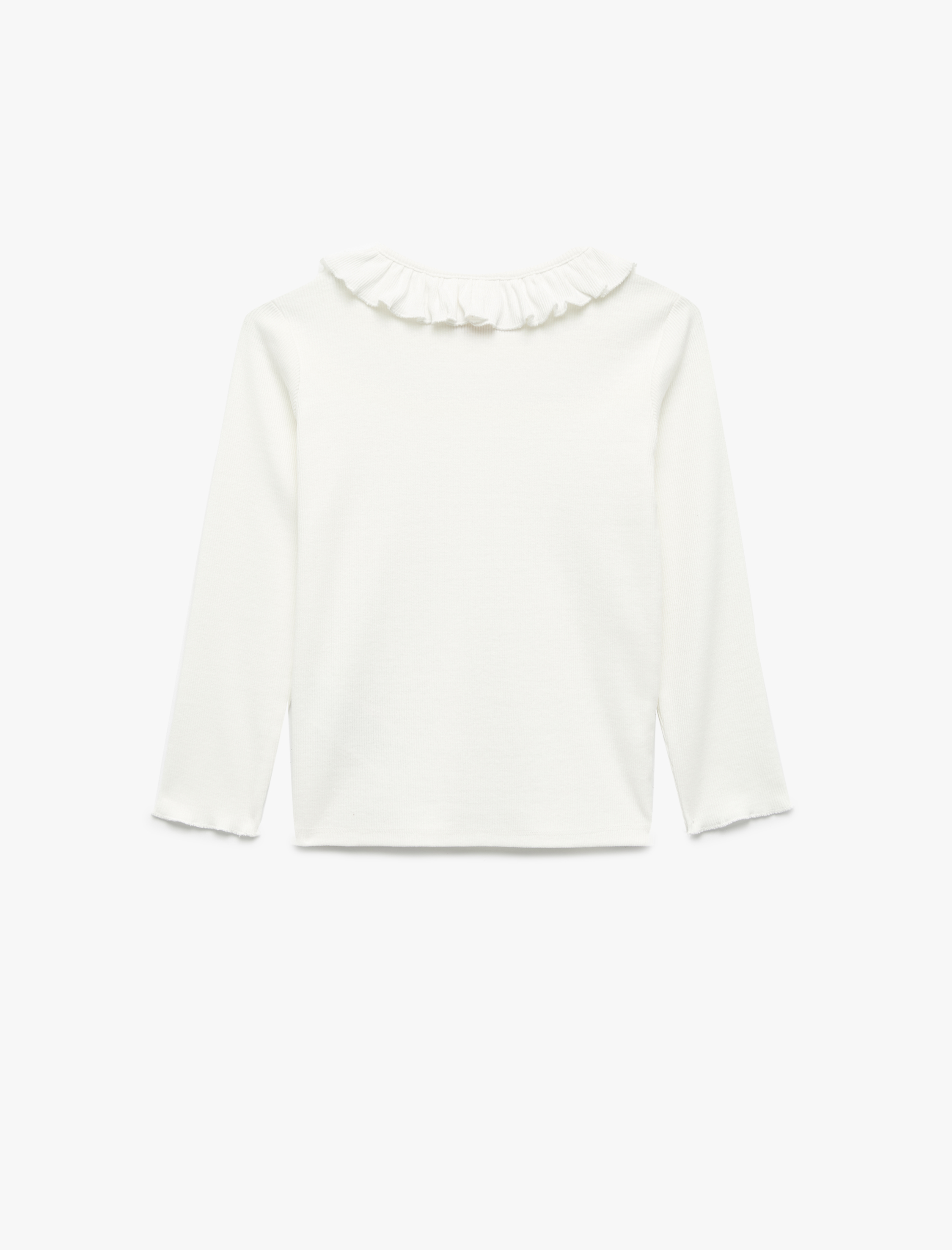  Kız Bebek Fırfır Detaylı Uzun Kollu Bisiklet Yaka Pamuklu Tişört