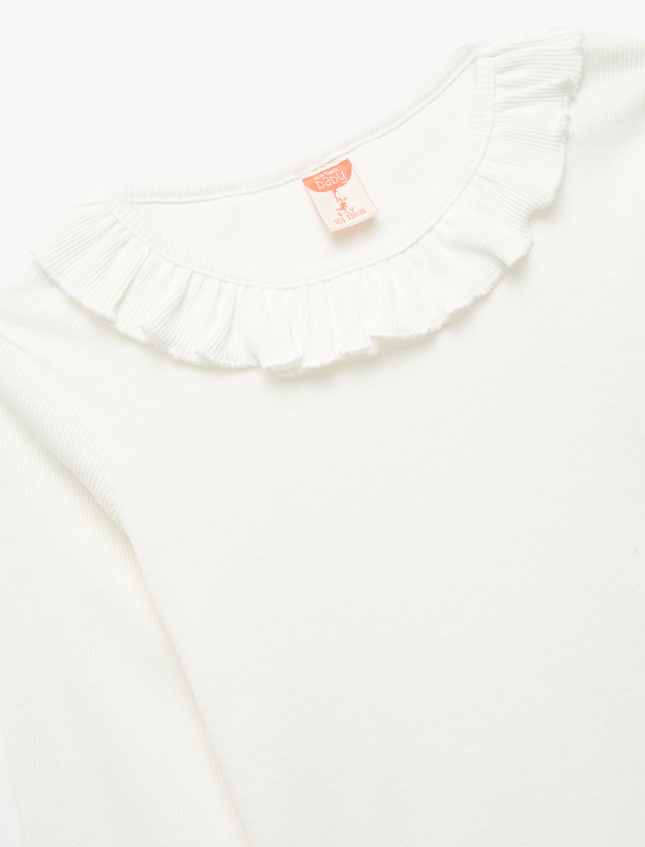  Kız Bebek Fırfır Detaylı Uzun Kollu Bisiklet Yaka Pamuklu Tişört