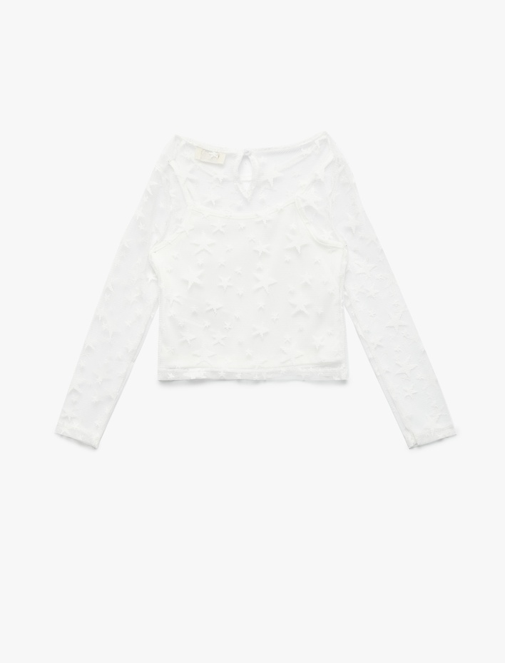 Kız Çocuk Yıldız Desenli Uzun Kollu Bisiklet Yaka Bluz