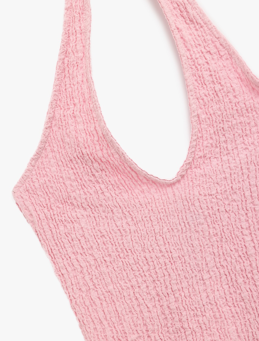   Bürümcük Kumaş Slim Fit Sırt Dekolteli Halter Yaka Üst