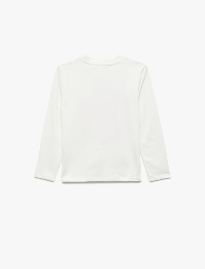 Kız Çocuk Pamuklu Uzun Kollu Bisiklet Yaka Baskılı Tişört