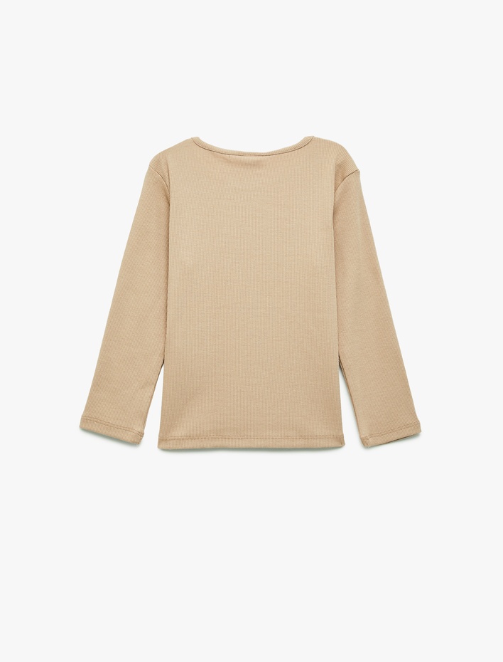 Kız Bebek Ayıcık Nakışlı Uzun Kollu Bisiklet Yaka Pamuklu Tişört