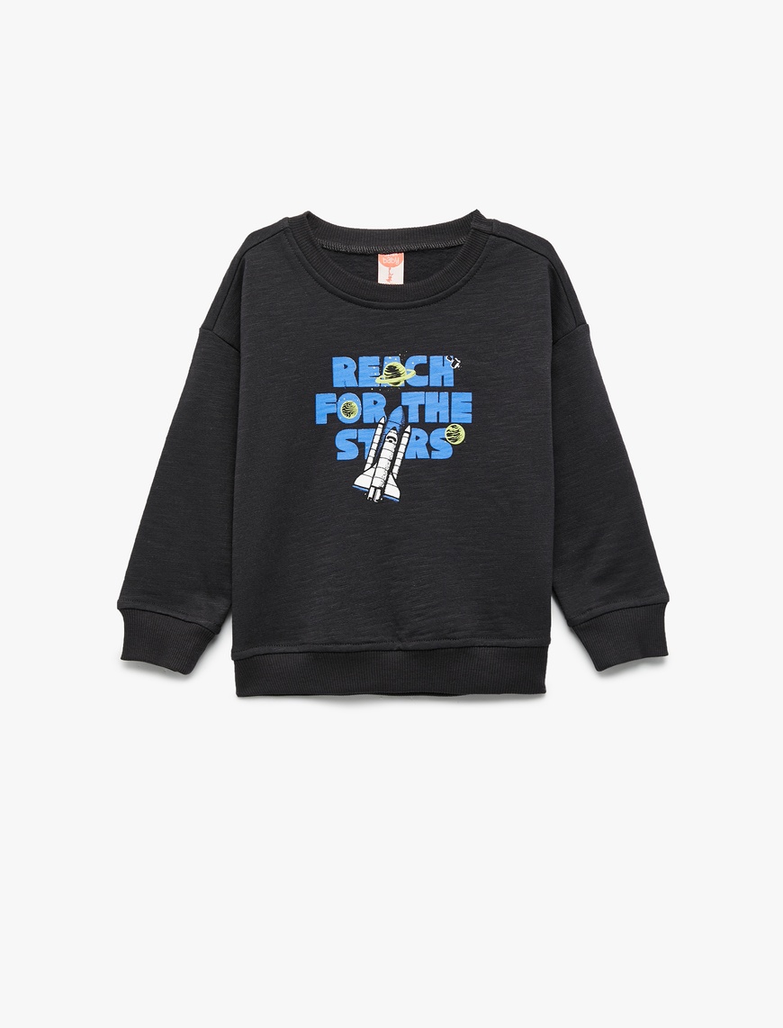  Erkek Bebek Uzun Kollu Bisiklet Yaka Pamuklu Baskılı Sweatshirt