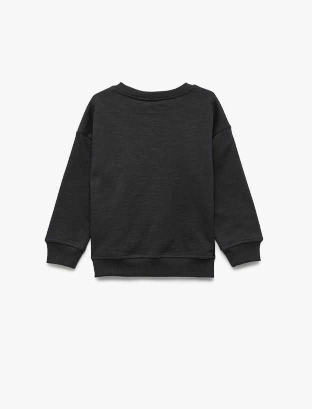 Uzun Kollu Bisiklet Yaka Pamuklu Baskılı Sweatshirt_1