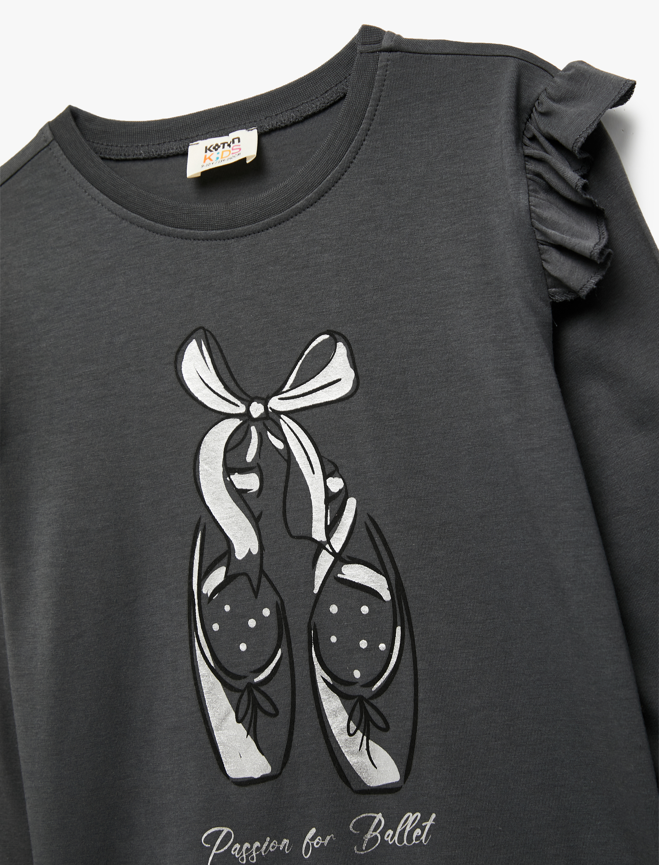  Kız Çocuk Pamuklu Uzun Kollu Bisiklet Yaka Baskılı Tişört