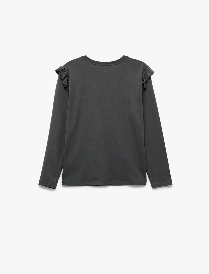 Kız Çocuk Pamuklu Uzun Kollu Bisiklet Yaka Baskılı Tişört