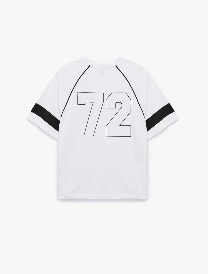  V Yaka Kısa Kollu Baskılı Oversize Spor Tişört