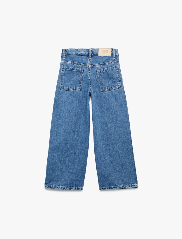 Pamuklu Cepli Geniş Paça Denim Pantolon_1