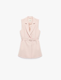Kemerli Kruvaze Uzun Blazer Yelek