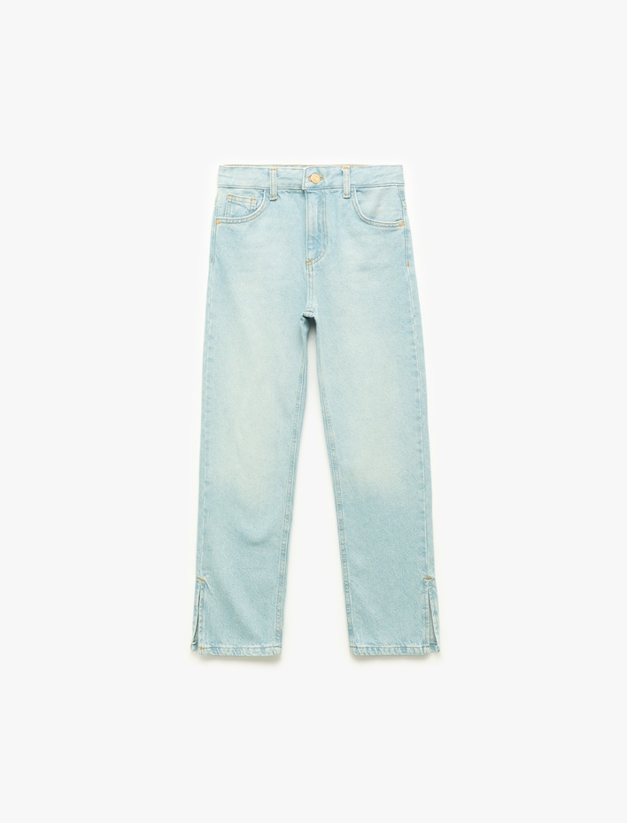 Kız Çocuk Pamuklu Cepli Mom Fit Denim Pantolon