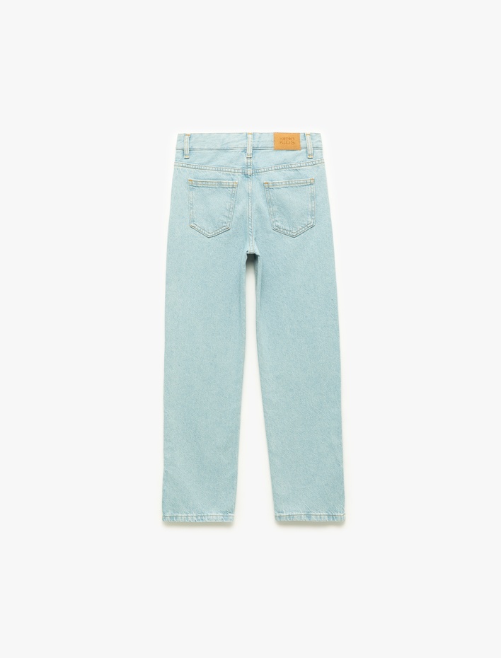 Kız Çocuk Pamuklu Cepli Mom Fit Denim Pantolon