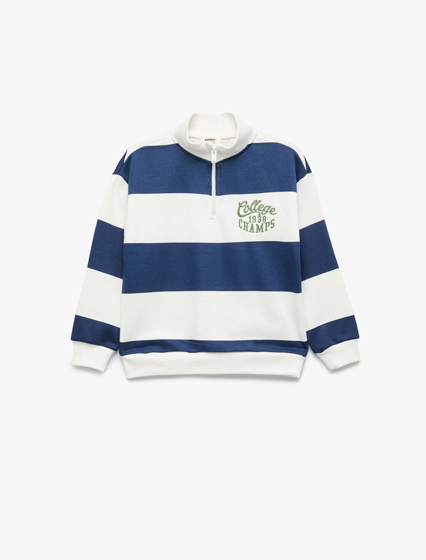 Dik Yaka Uzun Kollu Yarım Fermuarlı Oversize Sweatshirt_0