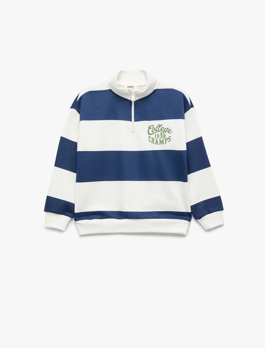  Erkek Çocuk Dik Yaka Uzun Kollu Yarım Fermuarlı Oversize Sweatshirt