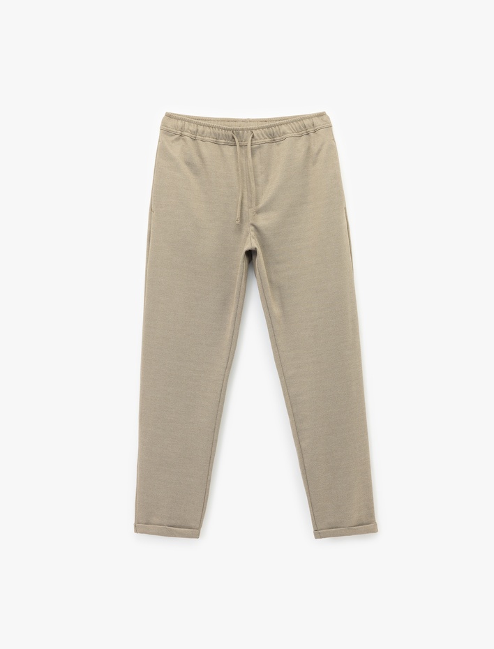  Straight Fit Pike Kumaş Cep Detaylı Beli Bağcıklı Pantolon