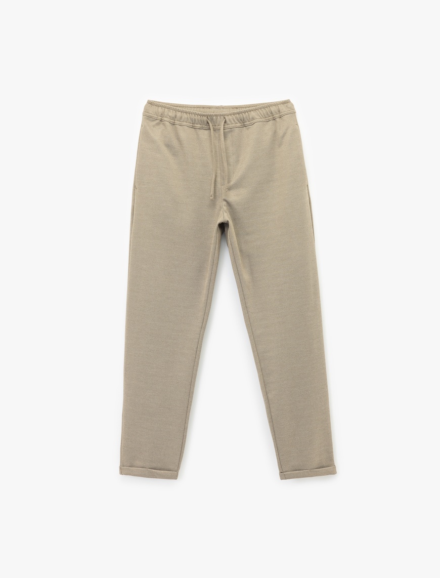   Straight Fit Pike Kumaş Cep Detaylı Beli Bağcıklı Pantolon