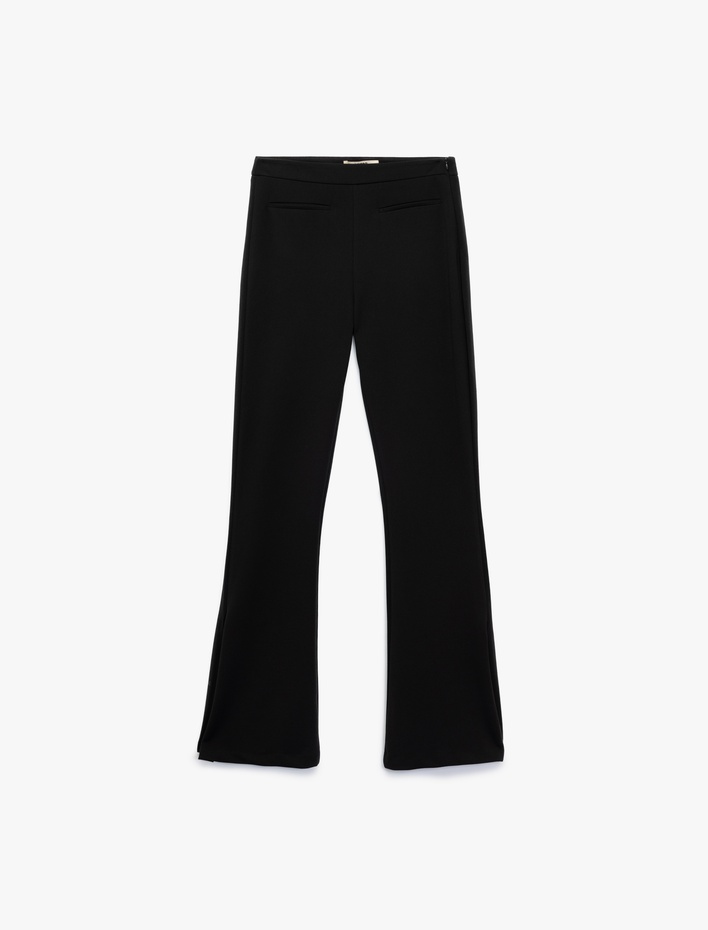  Slim Fit Yırtmaç Detaylı İspanyol Paça Pantolon