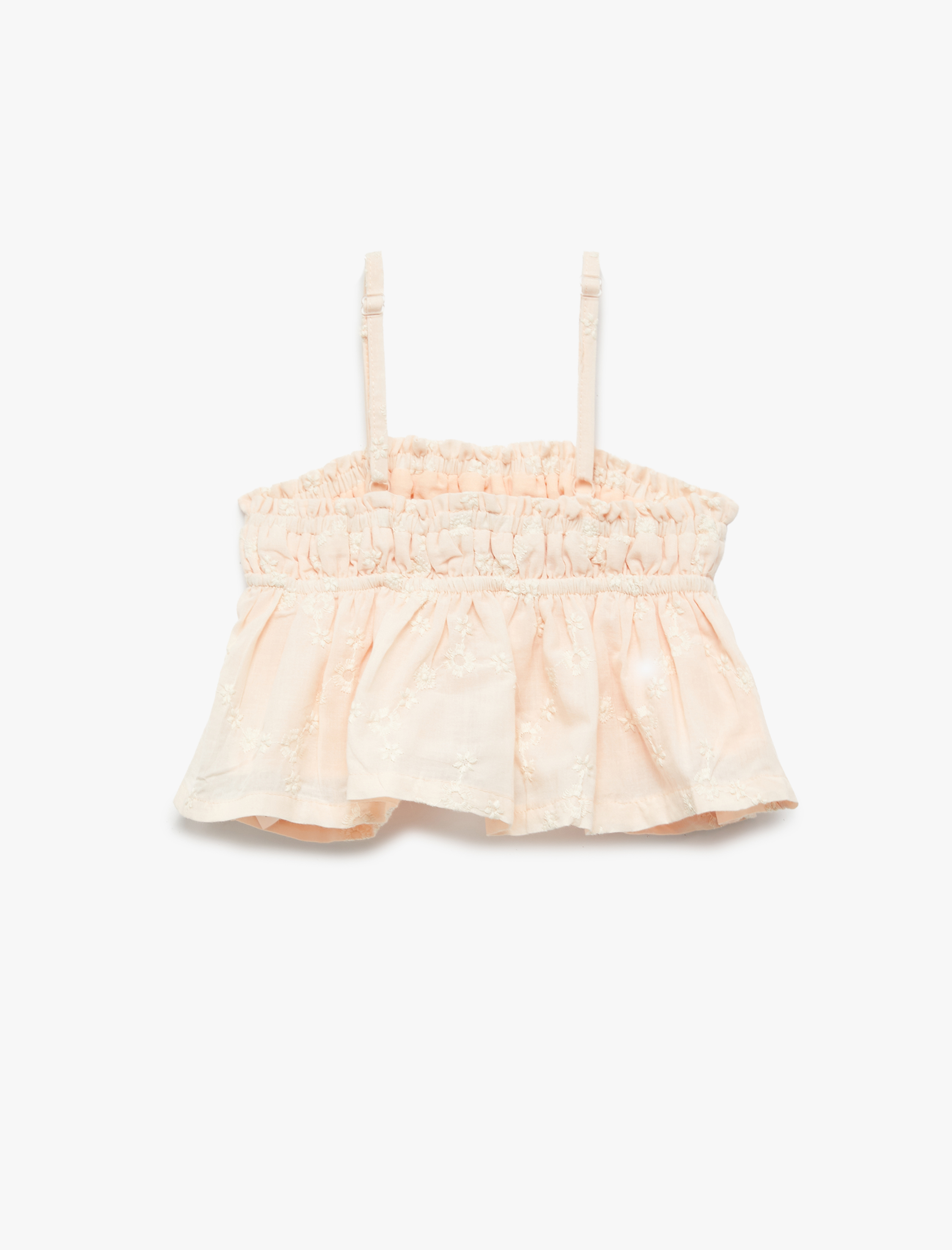  Kız Çocuk Pamuklu İnce Askılı Volanlı Fistolu Bluz