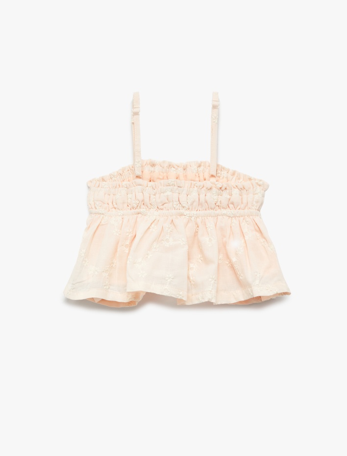 Kız Çocuk Pamuklu İnce Askılı Volanlı Fistolu Bluz