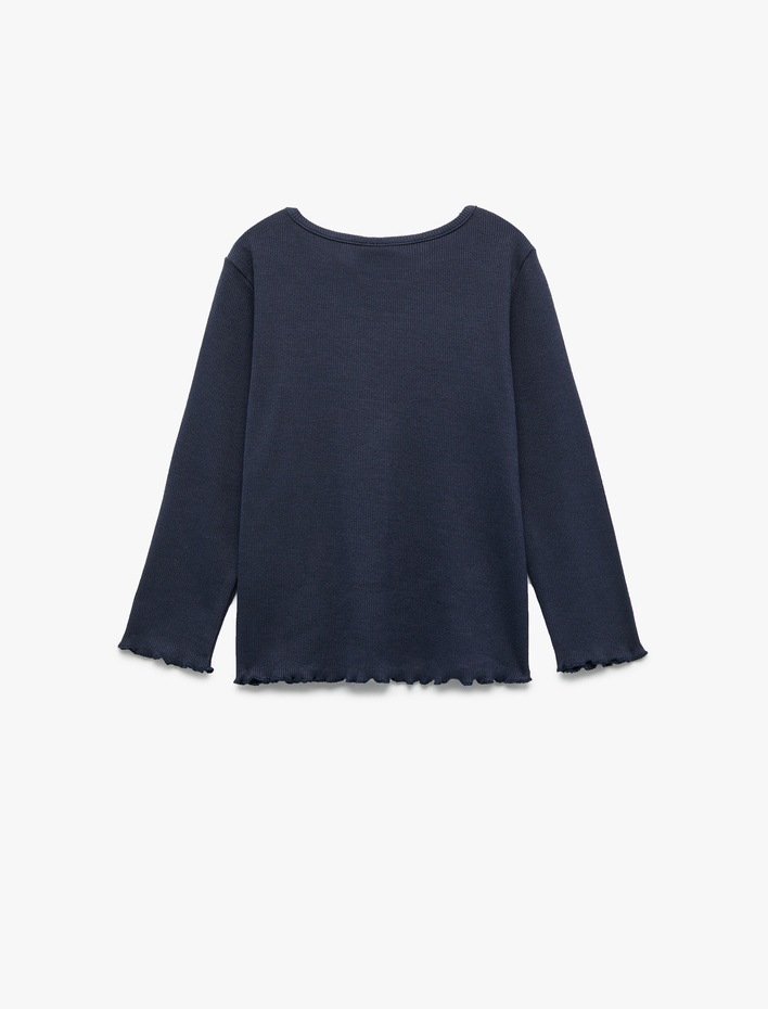 Kız Bebek Uzun Kollu Yıldız İşlemeli Bisiklet Yaka Pamuklu Tişört