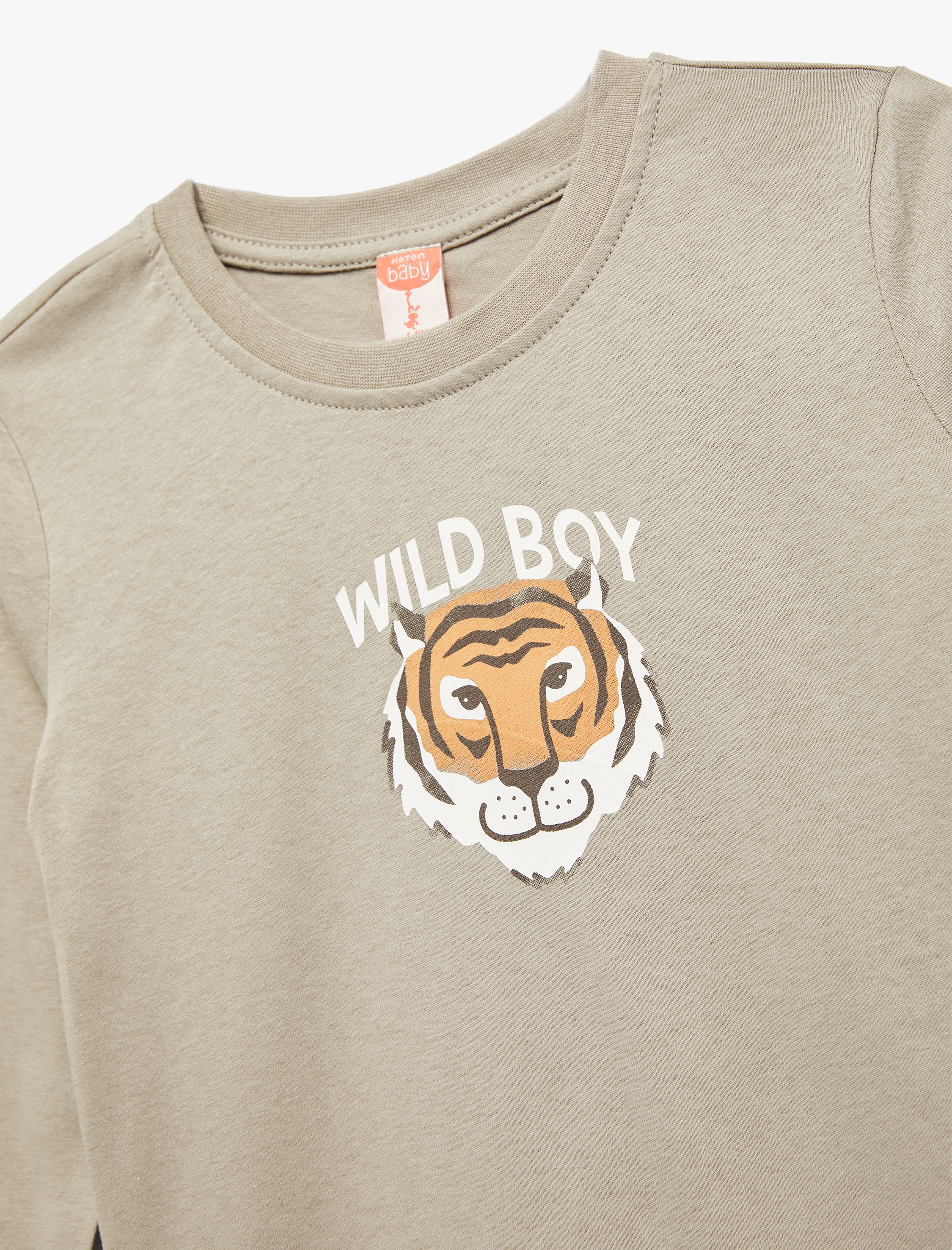  Erkek Bebek Pamuklu Uzun Kollu Bisiklet Yaka Kaplan Baskılı Tişört