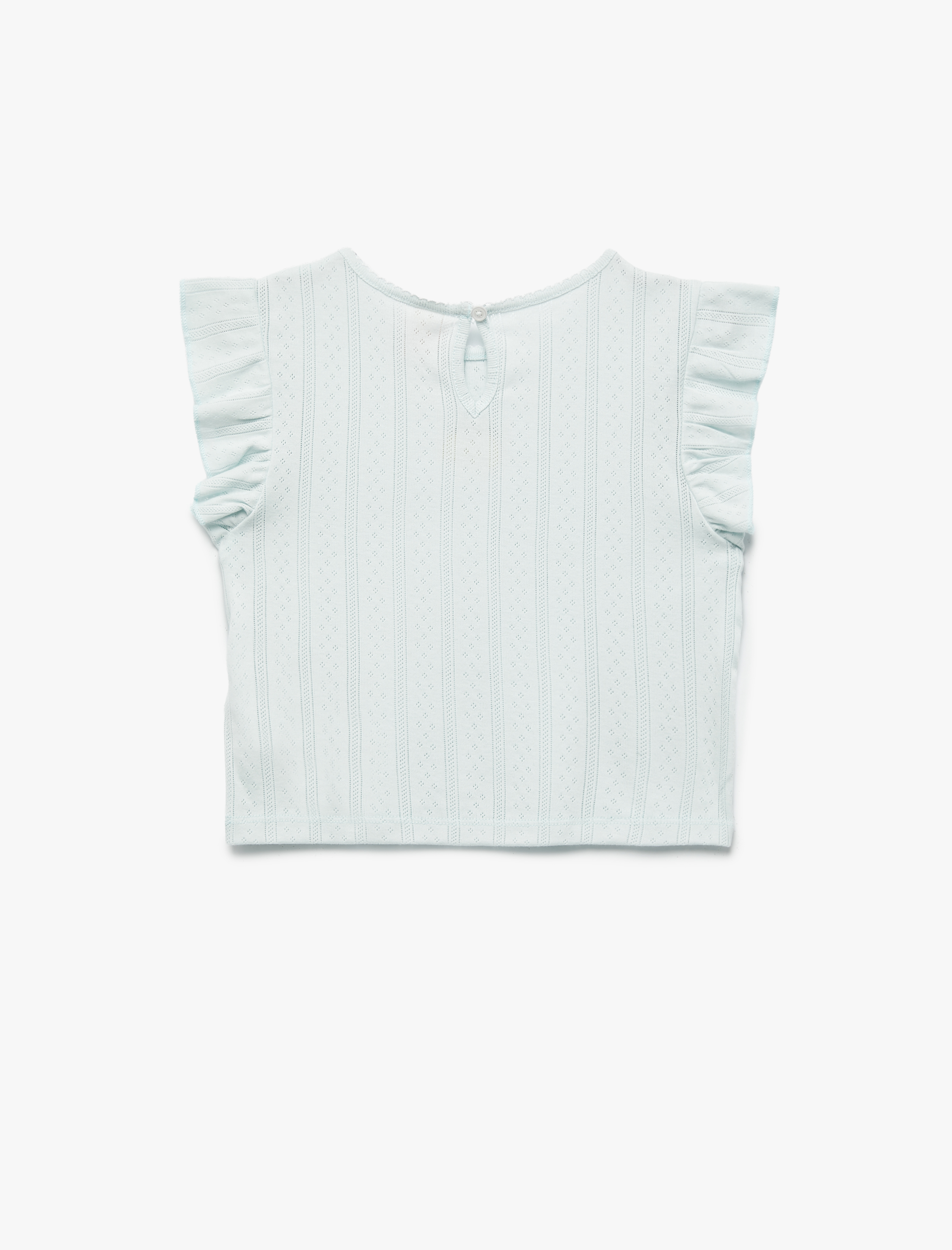  Kız Bebek Kolsuz Fırfır Detaylı Bisiklet Yaka Pamuklu Tişört