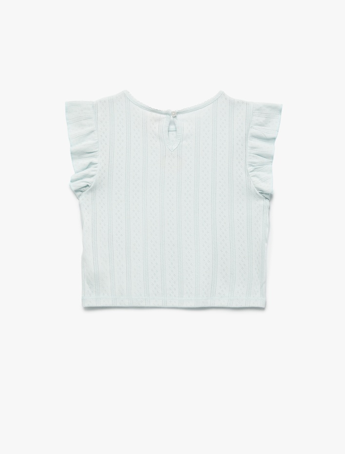 Kız Bebek Kolsuz Fırfır Detaylı Bisiklet Yaka Pamuklu Tişört