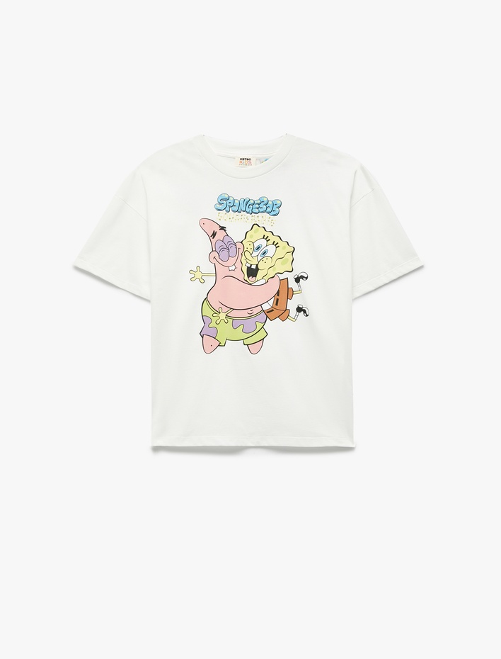Kız Çocuk Lisanslı Sponge Bob Baskılı Kısa Kollu Bisiklet Yaka Tişört