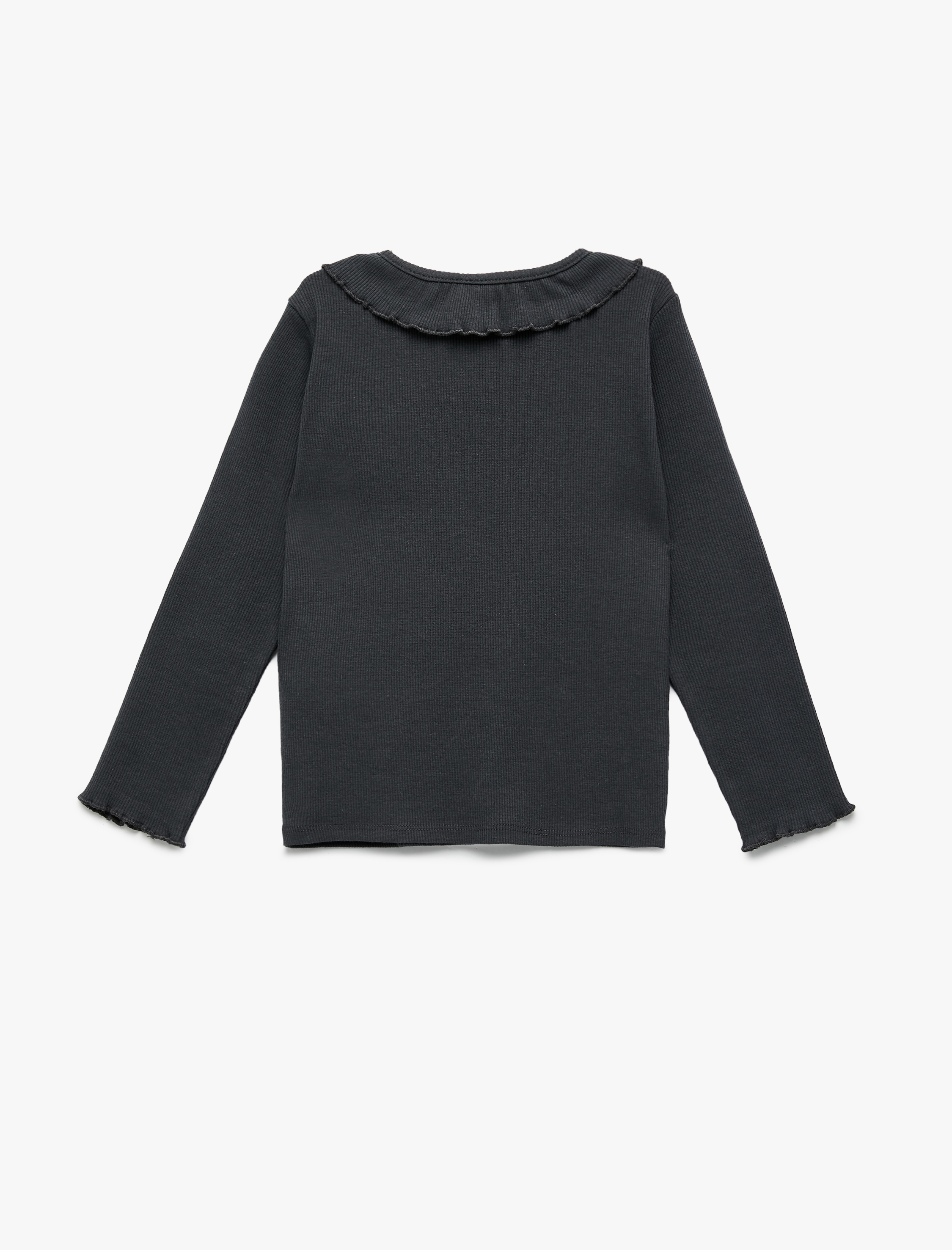  Kız Bebek Fırfır Detaylı Uzun Kollu Bisiklet Yaka Pamuklu Tişört