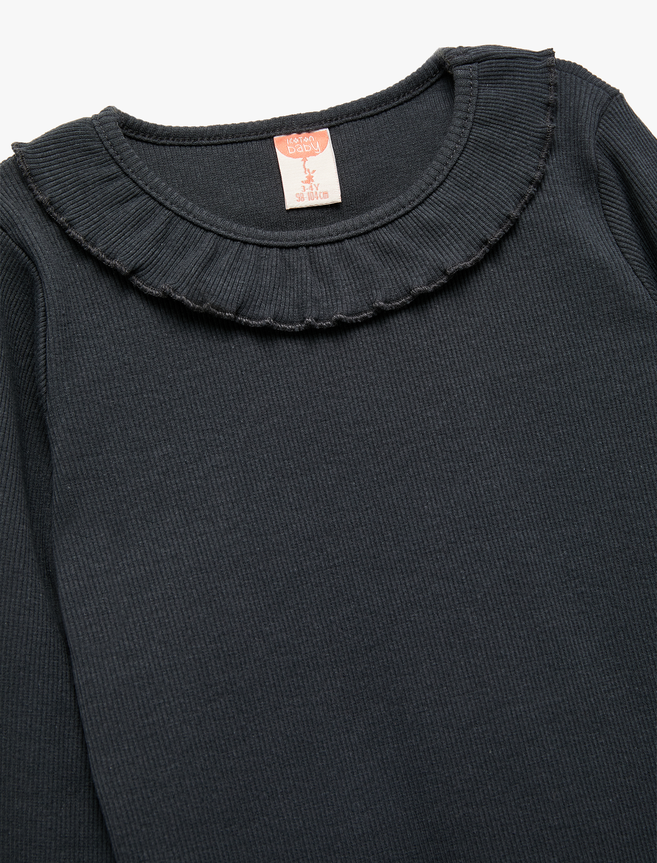  Kız Bebek Fırfır Detaylı Uzun Kollu Bisiklet Yaka Pamuklu Tişört