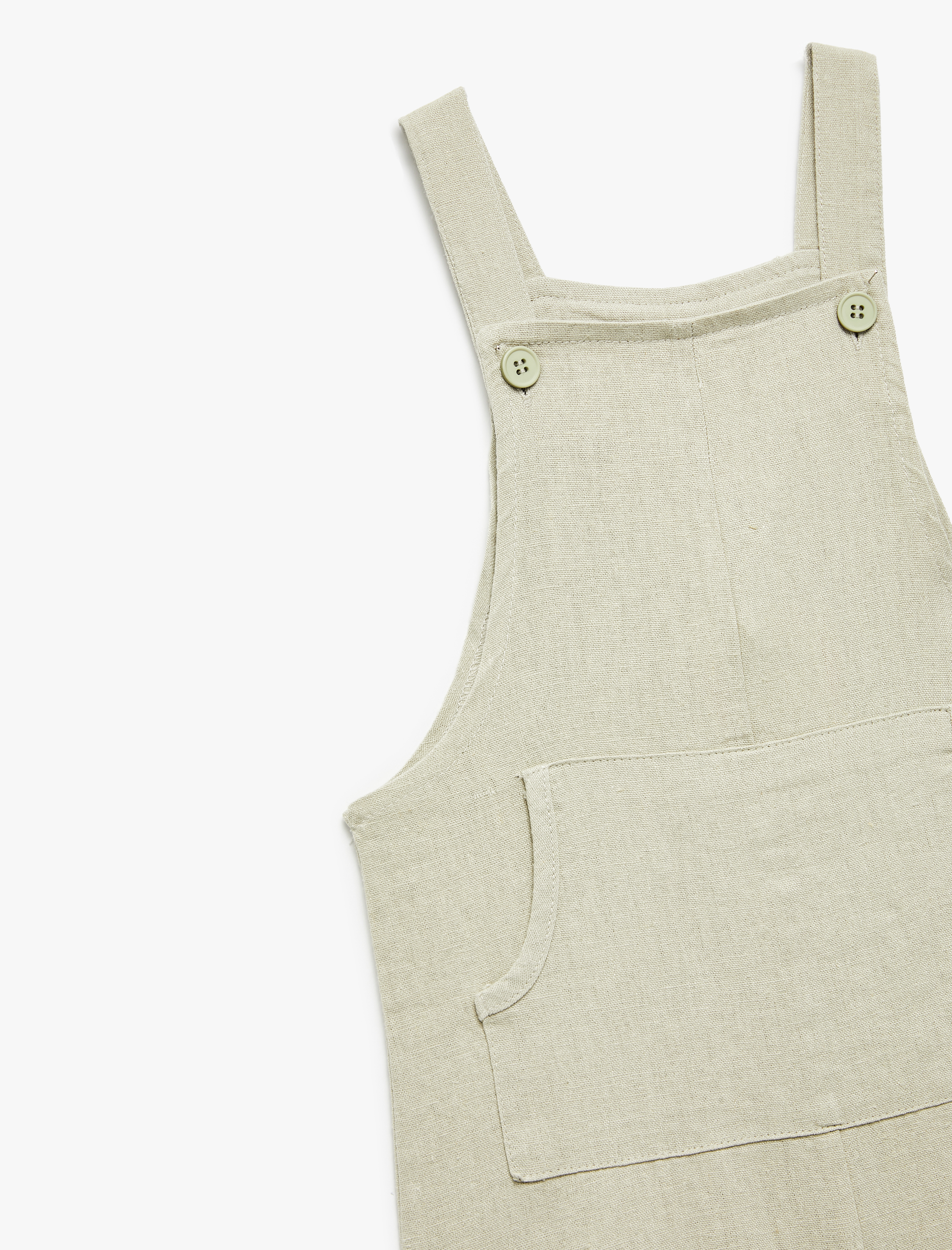  Erkek Bebek Kare Yaka Kanguru Cepli Keten ve Viskon Karışımlı Salopet Tulum