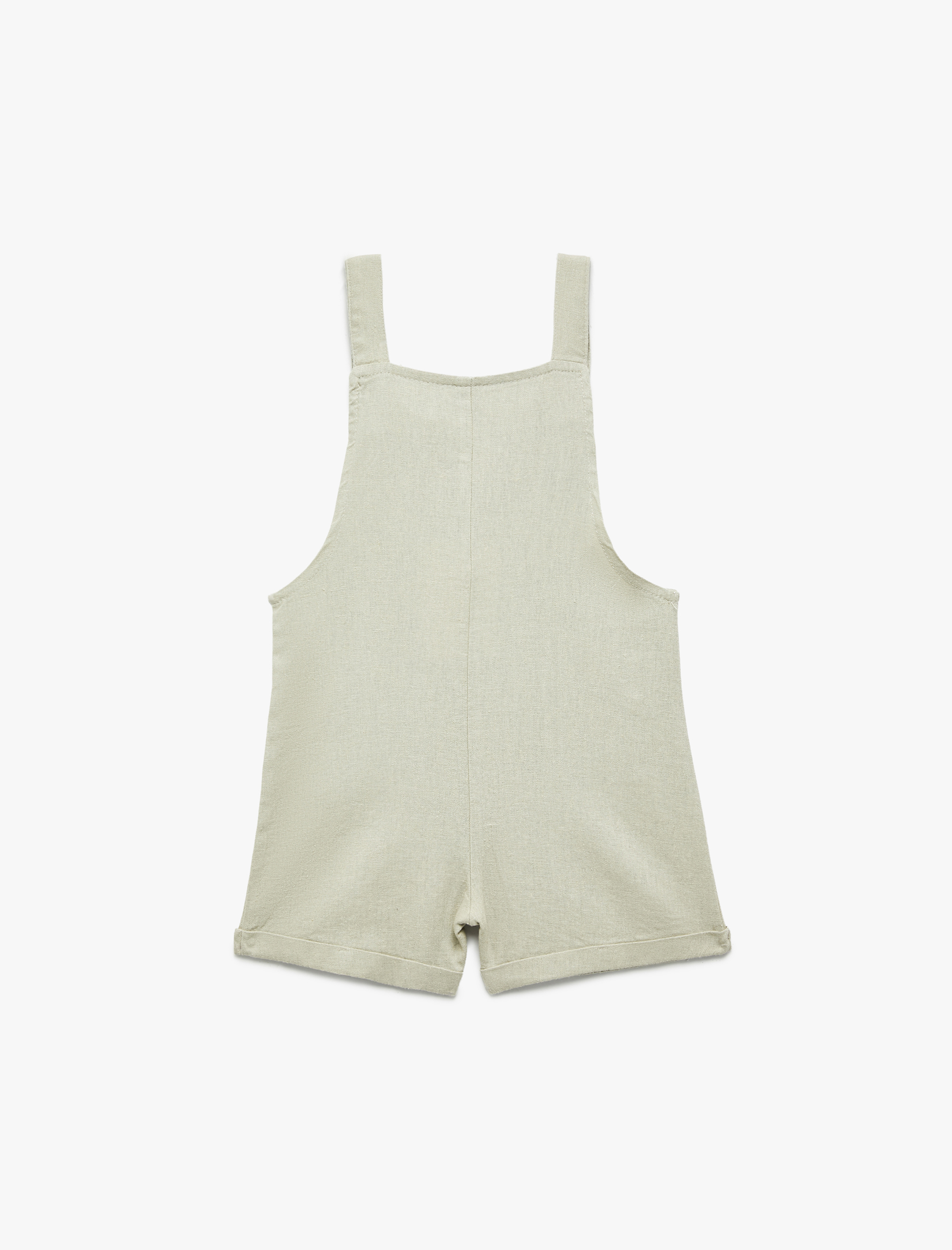  Erkek Bebek Kare Yaka Kanguru Cepli Keten ve Viskon Karışımlı Salopet Tulum