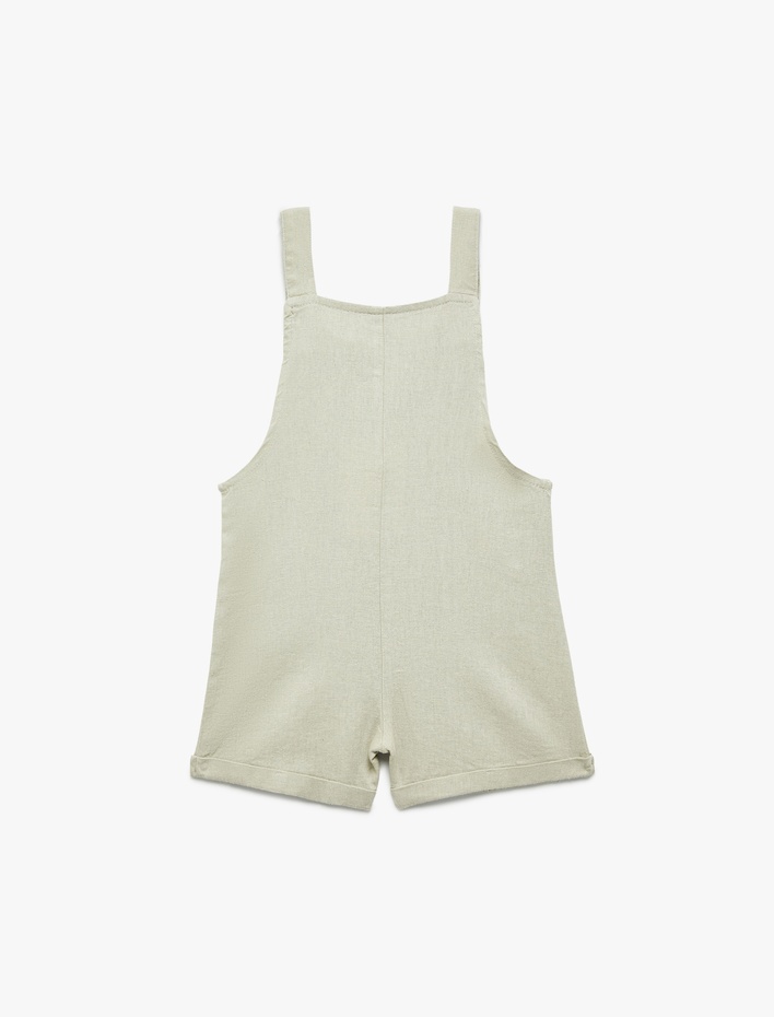 Erkek Bebek Kare Yaka Kanguru Cepli Keten ve Viskon Karışımlı Salopet Tulum