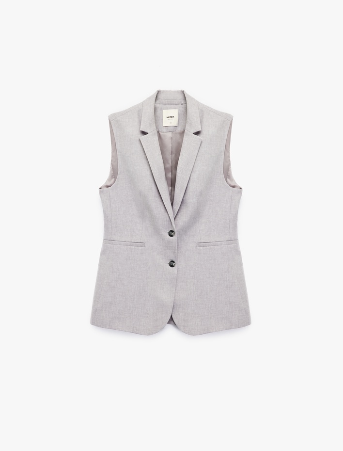  Kruvaze Yaka Kolsuz Uzun Blazer Yelek