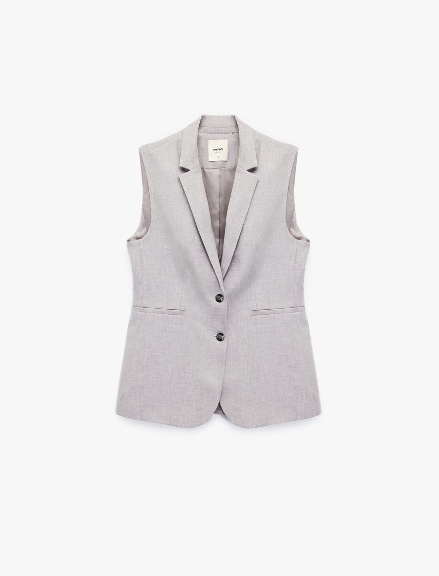   Kruvaze Yaka Kolsuz Uzun Blazer Yelek