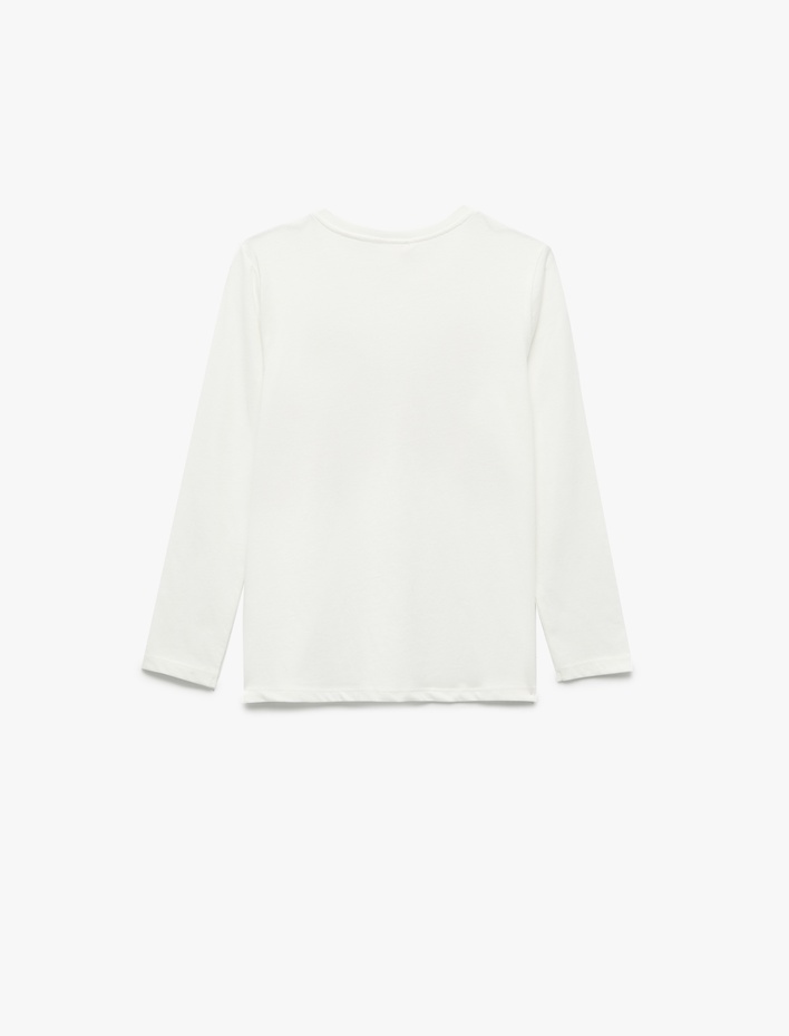 Kız Çocuk Pullu Payetli Uzun Kollu Bisiklet Yaka Pamuklu Tişört