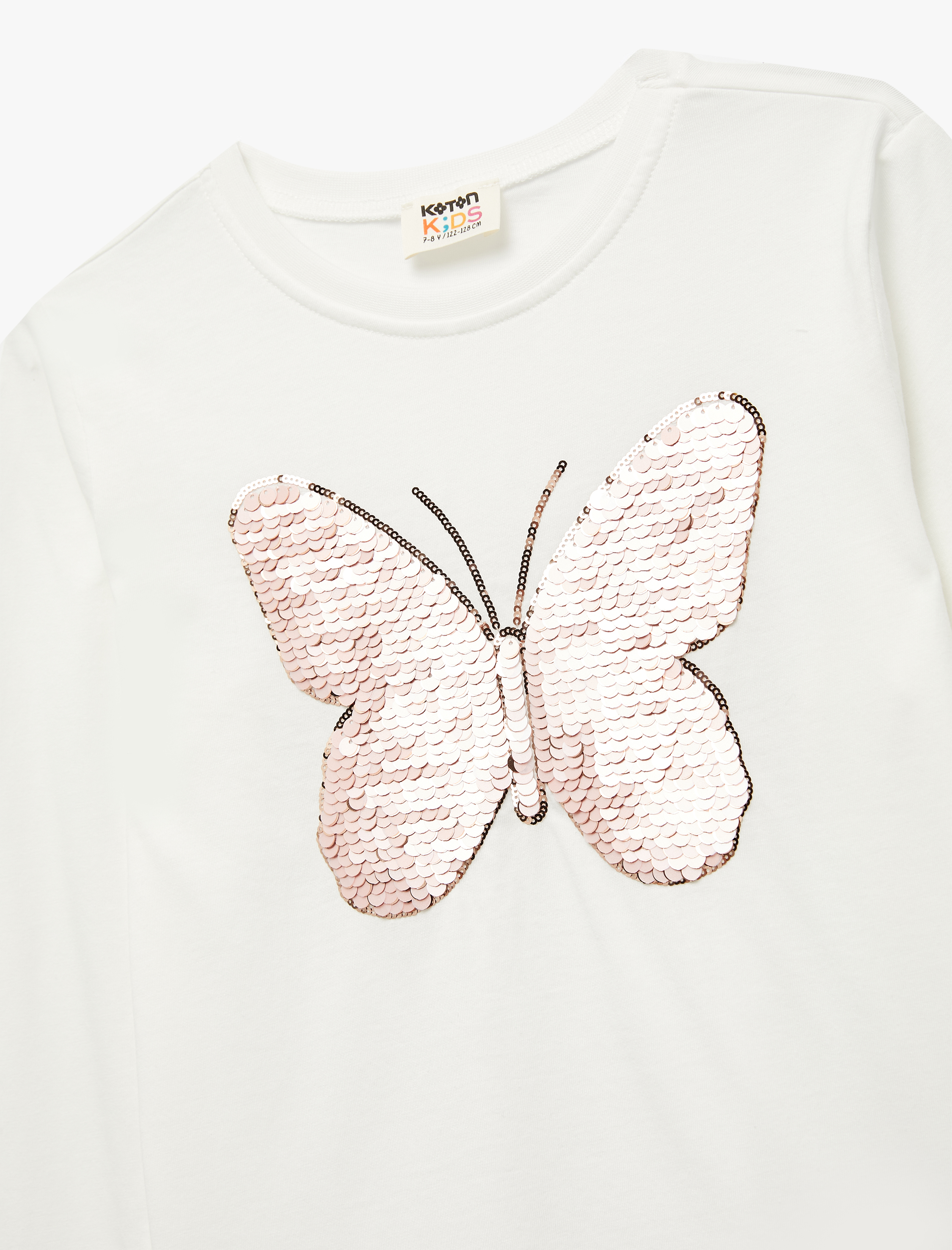  Kız Çocuk Pullu Payetli Uzun Kollu Bisiklet Yaka Pamuklu Tişört