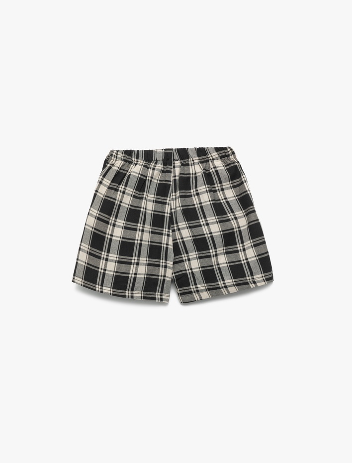 Kız Çocuk Pamuklu Metal Tokalı Ekoseli Şort Etek