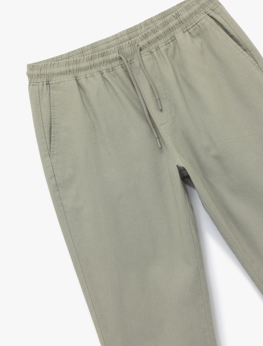   Keten Pamuk Karışımlı Beli Bağcıklı Yazlık Chino Pantolon